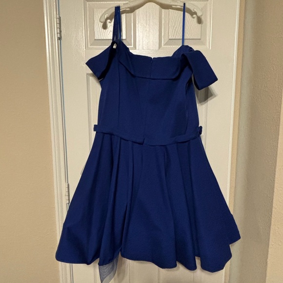 NWT Mac Duggal Size 22W• Off the Shoulder •Faux Wrap Fit Flare Dress •Royal Blue - Picture 3 of 6